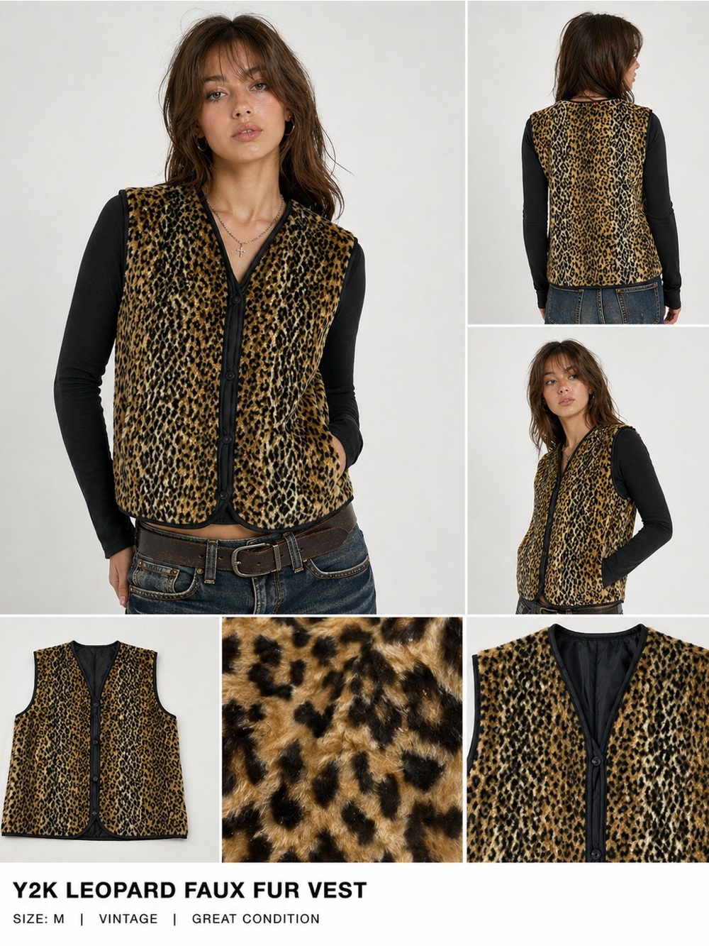 Y2K Leopard Faux Fur Vest Women's M Animal Print Vintage #mobwife#coquette